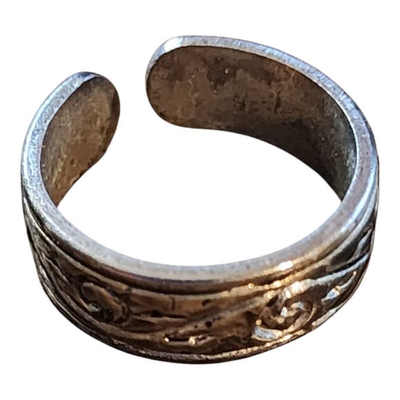Vintage Silver Swirl Etched Band Ring Adjustable Rustic Boho Unisex Jewelry - Picture 2 of 8